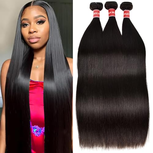 Straight Bundles Human Hair 12A Human Hair 3 Bundles Straight Hair Brazilian Hair Deals Human Hair Bundles Virgin Human Hair Bundles Remy Human Hair Bundles 20 22 24 Inch Human Hair Extensions