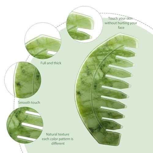 BBTO 2 Pcs Jade Comb for Scalp Massage Gua sha Comb for Head Body spa Hair Multifunctional Handheld Massage Tools(Round, Classic Style)