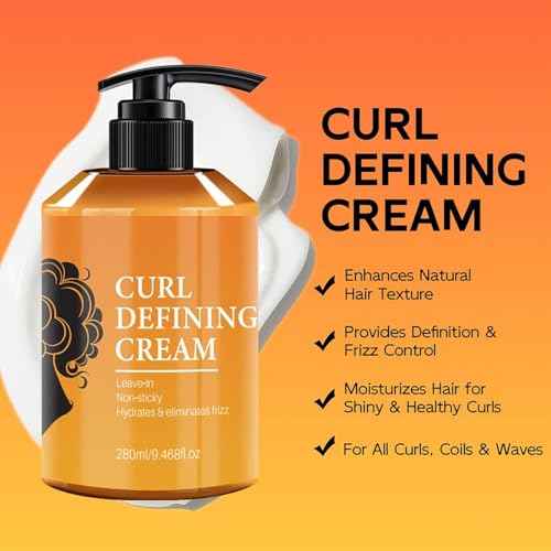 Curl Defining Cream, Anti Frizz Curling Cream to Define All Natural Curl Types and Textures Moisturizing Long-Lasting Styling (1 Pcs)