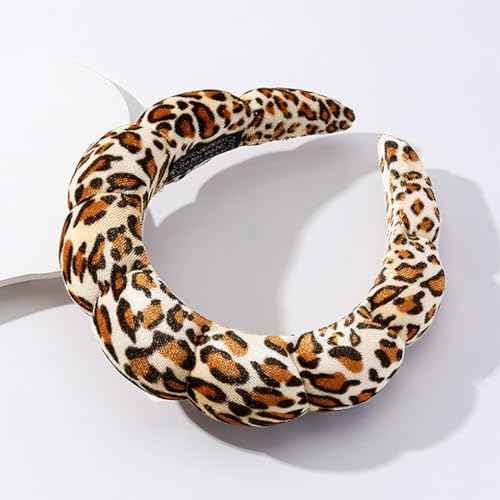 Spa Headbands Puffy Makeup Skincare Headbands for Washing Face or Facial, Terry Cloth Fabric Hairbands for Makeup Removal Shower Skin Treatment(Leopard)