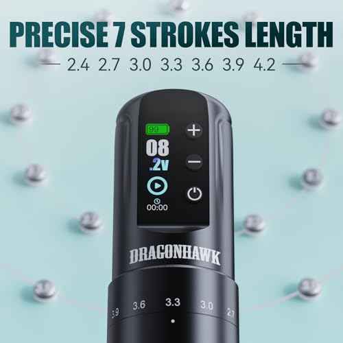 Dragonhawk Atom2 Pro Cordless Tattoo Pen Machine - 7 Storkes Length Professional Rotary Tattoo Gun for Lining Shading Mcore Motor 2000mAh Battery Power Supply (2 Batteries)