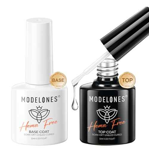 modelones No Wipe Gel Top Coat and Base Coat Set, 2 Pcs Clear Glossy Hema Free Base Top Coat Gel Nail Polish Long Lasting for Fall Nail Polish, Acrylic Nails Soak Off Nail Lamp Nail Art Home Salon