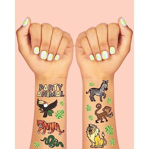 xo, Fetti Jungle Temporary Tattoos for Kids - 30 styles | Zoo, Boys + Girl Craft, Birthday Party Supplies, Baby Shower