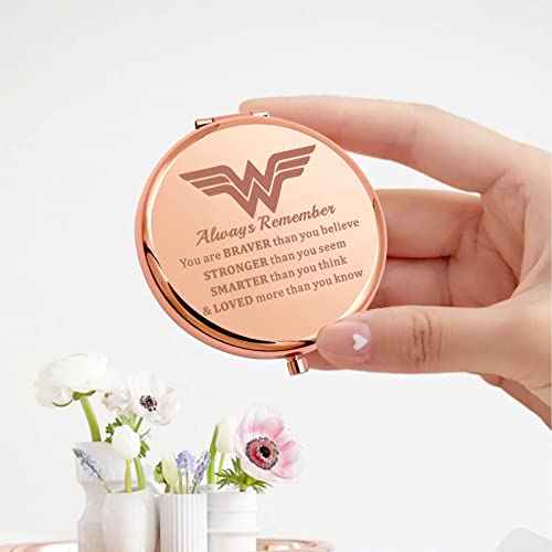 KEYCHIN Heroine Pocket Mirror Diana Fans Gift You are Braver Stronger Smarter Than You Think Heroine Compact Mirror for Women Girls (Heroine-RG)