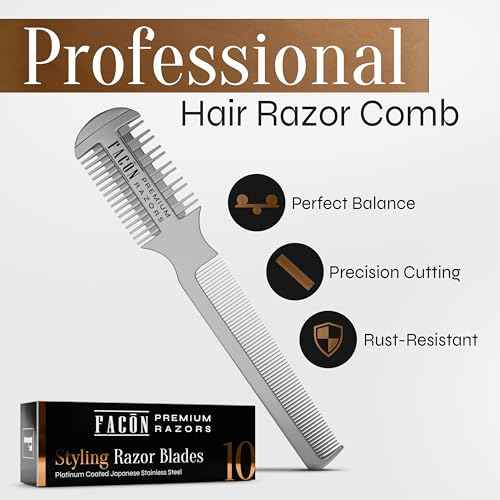 Fac?n Razor Comb for Hair Cutting - Professional Hair Cutting Comb Kit with 12 Replacement Blades, Double Edge Shaper for Salon & Home, Premium Styling Thinning Texturizing Split Ends Trimming Razor