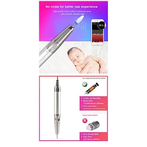 Nail Drill Machine - Finger and Toe Nail Care - Manicure and Pedicure Set -GLHDDL Portable Professional Nail Drill - with Drill Kit - for Nail Salon Home (Pink, Coreless Motors)