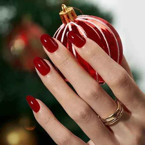 BTArtbox Press On Nails Short - Red Press on Nails Short Oval Nails Fall Fake Nail with Nail Glue, Fit Perfectly, Reusable Glue On Nails in 16 Sizes, Cardinal