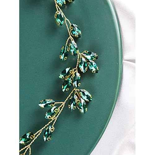 Simple Rhinestone Headband Green Red Wedding Hair Accessories for Brides Bohemian Tiaras for Women and Girls Goddess Costume Hair Decoration Party Christmas Prom Bridesmaid Gifts(Green)