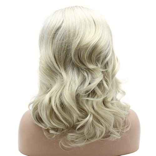 24inch Long Wavy Blond Highlight Lace Front Wig Half Hand Tied Heat Resistant Synthetic Hair Wig at Mxangel