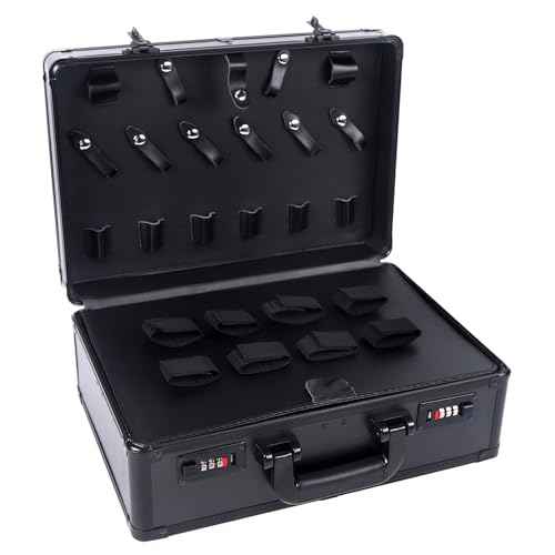 Portable Barber Case Traveling Hair Stylist Box for Clippers and Supplies Professional Barber Case with Code Lock Double Layer Travel Hair Stylist Tools Storage (Black)