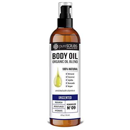 pureSCRUBS Ultra Moisturizing Unscented Body Oil Spray for Dry Skin, Massage, Stretch Marks, Organic Super Blend of Jojoba, Argan, Coconut, Sweet Almond & Avocado Oils Enriched with Vitamin E, Lg 4oz