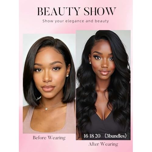 PERISMODA Body Wave Bundles Human Hair 16 16 16 Inch 1PC 100% Human Hair Bundles Unprocessed Brazilian Virgin Hair Bundle 12A Body Wave Human Hair Extensions Natural Black