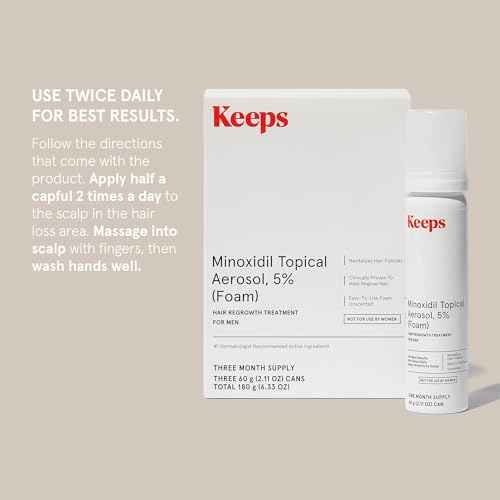 Keeps Extra Strength Minoxidil for Men - 5% Minoxidil Foam Hair Loss & Regrowth Treatment for Thinning & Bald Spots - Clinically Proven Hair Growth Products - Unscented Topical Aerosol Foam