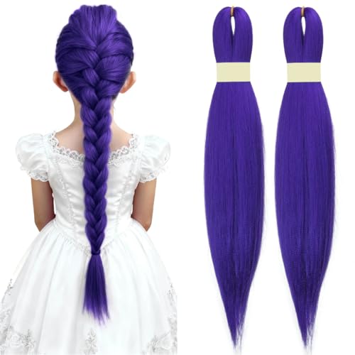 long Purple Braiding Hair Pre stretched Synthetic Hair Extensions for Braids,Yaki Texture Purple Hair Extensions for Stage Party Halloween Costume Cosplay 24 inch