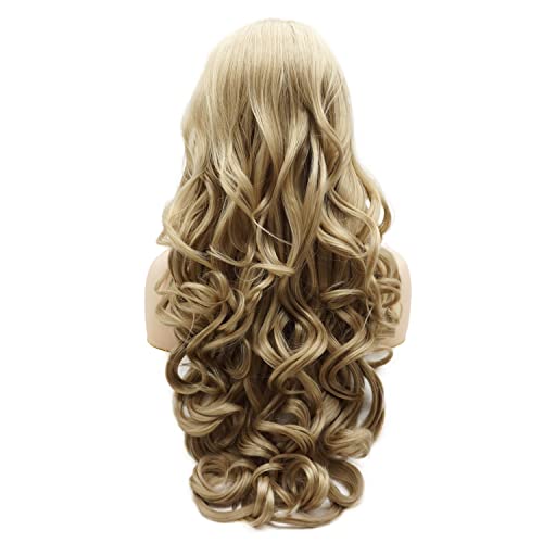 Hair Synthetic Lace Front Wig Wavy Long 26inch Blonde Auburn Mix Half Hand Tied Heavy Density Realistic Wig