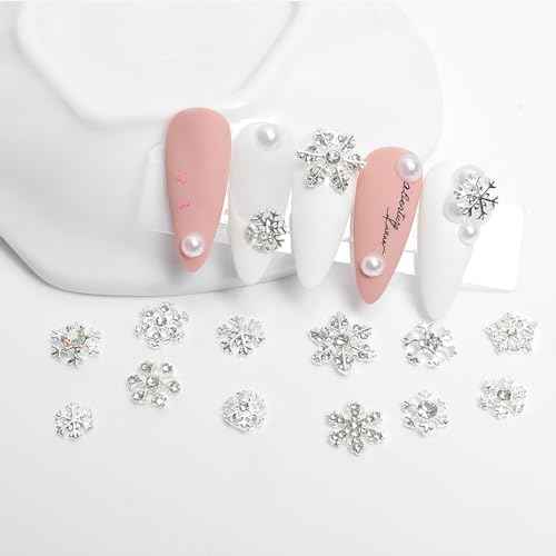 JCAKES 40pcs Christmas Decorations Snowflake Nail Charms with Rhinestones Metal Snowflake Jewels Charms Resin Snowman Santa Claus Nails Design 3D Charms for Nails DIY Craft Home&Salon