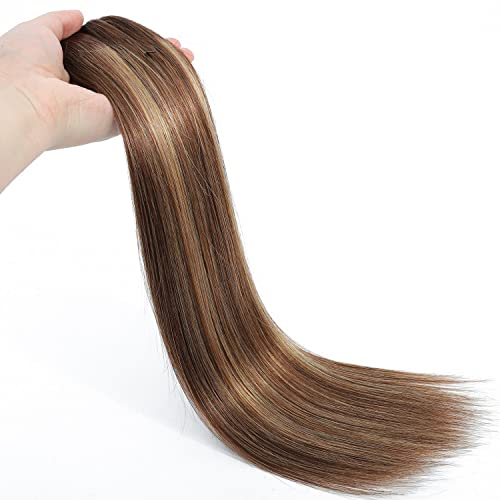 Real Full Head Silky Straight Clip in Extensions Balayage Chocolate Brown to Caramel Blonde 120g 8pcs Remy Hair Extensions Clip in Human Hair 18inch