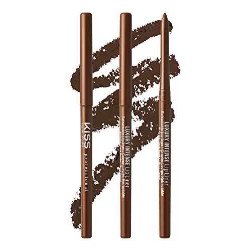 KISS NEW YORK Professional Lip Liner, Long-Lasting Luxury Intense Lipliner, Creamy Retractable Easy to Use Richly Pigmented Lip Liner Pencil 3 PCS (Dark Brown)