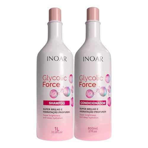 INOAR Glycolic Force Shampoo & Conditioner Bundle with Glycolic Acid for Deep Cleansing, Intense Hydration & Renewed Shine, 33.8 & 27 Fl Oz