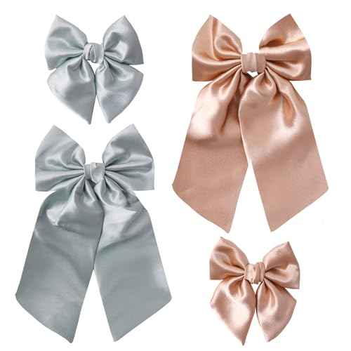 Vercret Bows for Women-4 Pcs Silky Satin Hair Bows Ribbon Bow for Hair, Bow Barrettes Women Teen Girl Hair Accessories Mother Daughter Birthdays Christmas Gift