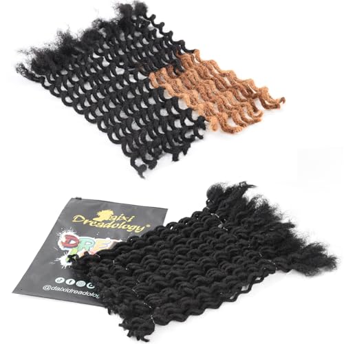 DAIXI Curly Wave Loc Extensions Human Hair, 100% Real Human Hair Dreadlock Extensions for Man/Women Handmade Permanent Dread Extensions Can Be Dyed Bleached Twisted (0.4cm, 1B, 8 Inch 30 Strands)