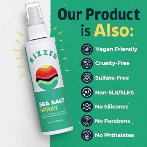 Rizzed¢â Sea Salt Spray for Hair Men - Texturizing Spray with Castor Oil & Naturally Sourced Ocean Salts - Texture Sea Salt Sprays for Men - Surf Sprays to Add Volume and Beach Hair - 8.5oz