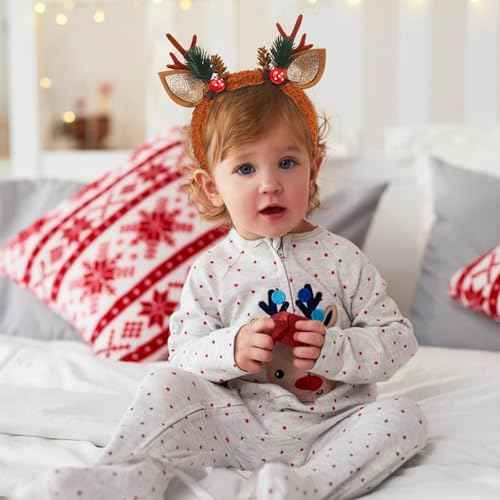 Totelux Christmas Headband Reindeer Antlers Hair Band Glitter Deer Ears Hair Accessories for Women Adult Girls Brown