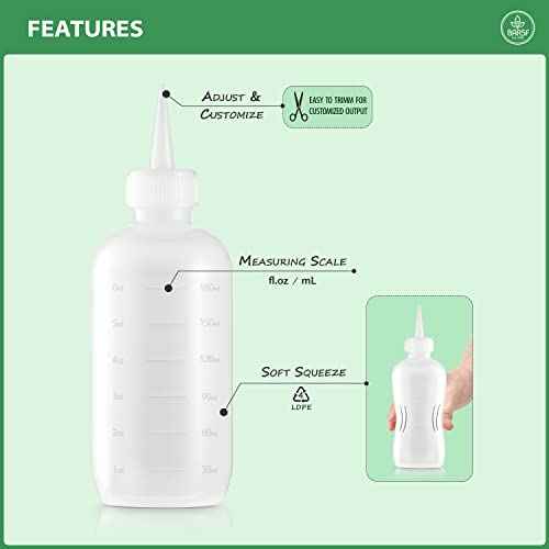 Bar5F Hair Color Applicator Bottles, 3-Pack, 6 Ounce Translucent Squeeze Dropper Bottle with Measuring Scale, BPA Free, Ideal for Salon, Oil, Hair Coloring, Scalp Treatment, Taming & Styling