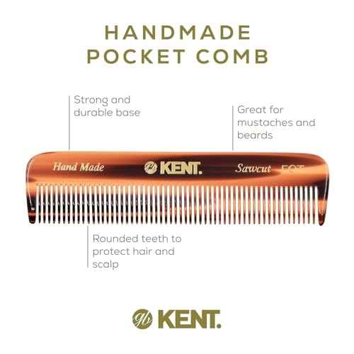 Kent A FOT Handmade Pocket Comb for Men, Women and Kids, All Fine Tooth Hair Comb Straightener for Everyday Grooming and Styling Hair, Beard and Mustache, Saw Cut and Hand Polished, Made in England