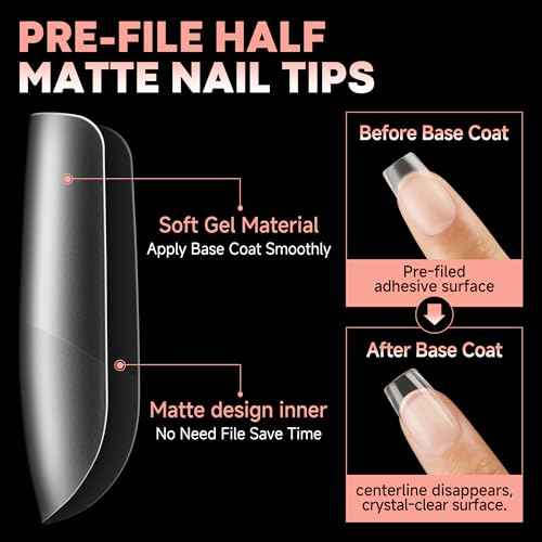 UNA GELLA Short Square Nail Tips Pre-buff Soft Gel Nail Tips Matte Square False Nails Tips Acrylic Full Cover 504Pcs 15Sizes Gelly Press On Nails Fake Nails Tips for Nail Extension DIY Salon