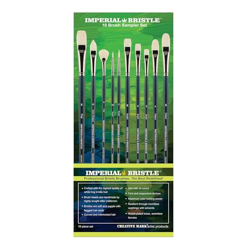 Creative Mark Imperial Professional Chungking Hog Bristle Brush - Assorted Styles Set of 10, Handmade Long Handle Oil Paint Brushes for Artists, Nickel