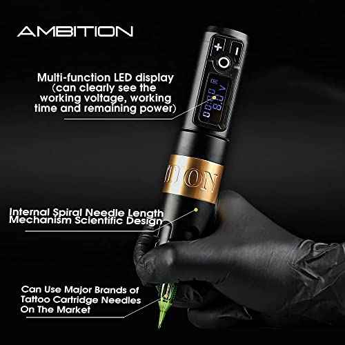 Ambition Soldier Tattoo Kit -Wireless Tattoo Machine Kit Complete with Extra 2400mAh Power 40pcs Cartridge Needles Bandage Gloves Ink Mixer Ink Cup Disposable Handle for Professional Tattoo Artists