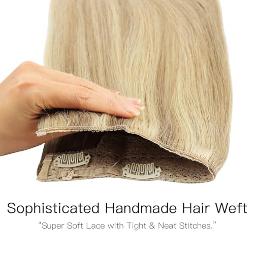 HOTBANANA Wire Hair Extensions, 18 inch 95g Light Blonde Highlighted Golden Blonde (Ash Tone) Fish Line Real Human Hair Straight Invisible Remy Hair Extensions