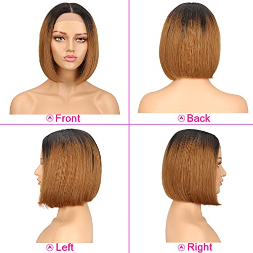 Short Straight Bob Wig 13x4x1 Lace Front Wigs for Black Women Ombre Brown Human Hair 12 Inch 150% Density Brazilian Virgin Bob Wigs Human Hair Pre Plucked with Baby Hair£¨TT1B/30 Color£©