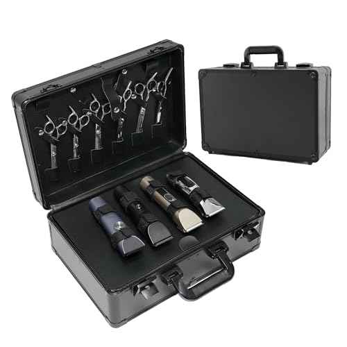 Barber Case Professional Aluminum Hard Hair Kit Tool Box with Hard shell Anti-theft Lock and Indpendent Storage to Hold Scissors Clippers and Supplies for Beauty Salon Hairstylists, Black