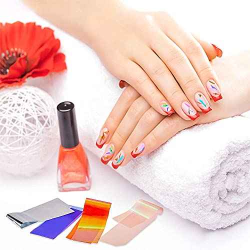 100 Pieces Iridescent Nail Art Glass Paper Cellophane Holographic DIY Mixed Colors Broken Glass Paper Reflective Mirror Foils Nail Art Stickers Dichroic Film Designs