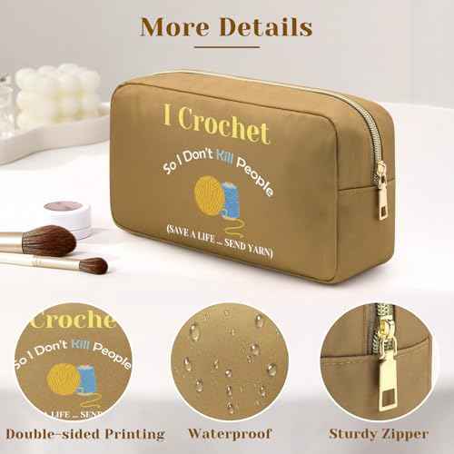 Funny Crocheting Gifts Makeup Bag Crochet Gift for Crochet Lovers Knitting Lovers Crocheter Cosmetic Pouch Crochet Knitting Gifts for Women Knitting Gift for Grandma Auntie Mom Mothers Day