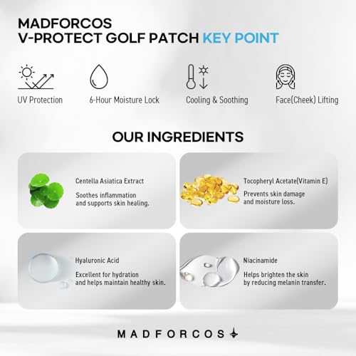 V-Protect Golf Patch ? UV Protection, Hydration & Lifting Face Mask for Outdoor Sports | Korean Skincare Patch for Golf, Hiking, Tennis | 10 Masks (S Size)