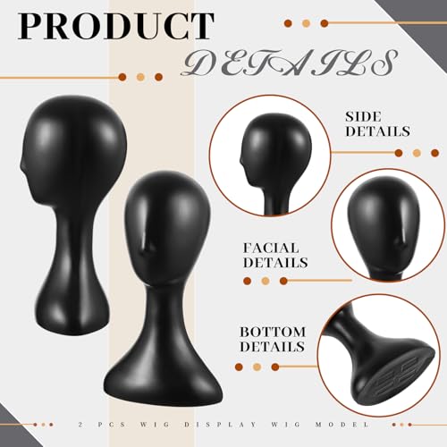 Leinuosen 4 Pcs 16 Inch Professional Mannequin Head Plastic, Realistic Durable Women Model Torso Styling for Wig, Making Styling, Hat, Mask, Headdress, Jewelry, Sunglasses Decor (Black)