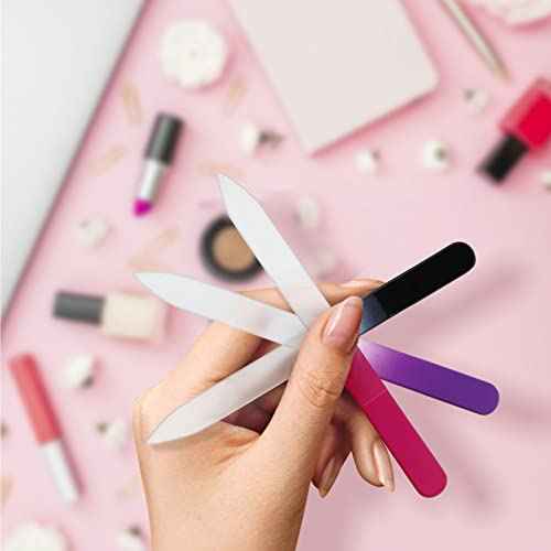 3 Pack Crystal Glass Fingernail File with Case for Natural Nail Professional Czech Glass File Double-Sided Etched Gentle Nail Care Stocking Stuffers for Women or Adults, Unique Gifts