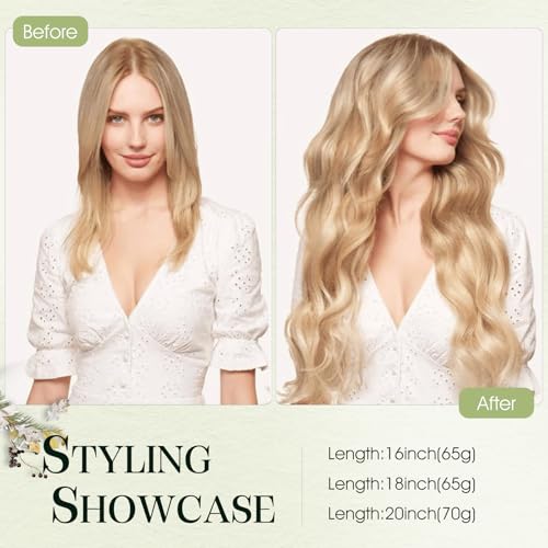 S-noilite Invisible Halo Hair Extensions Real Human Hair,20Inch Golden Brown mix Bleach Blonde Human Halo Extensions with 2clips Adjustable Fish Line One Piece HairExtensions For Women 70g