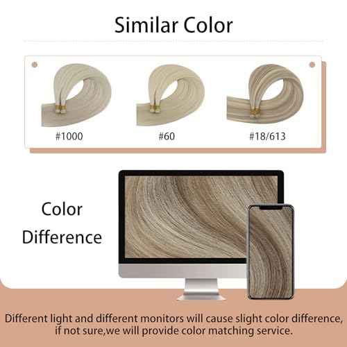 Full Shine 22 Inch Human Hair Weft Sew In Hair Extensions Real Human Hair Hand Tied Hair Extensions Color Ash Blonde Highlight Bleach Blonde Bundles Straight Human Hair 60G