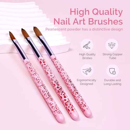 MelodySusie 3-Piece Acrylic Nail Brush Set - Sizes 8/10/14, Professional Nail Art Tool for Acrylic Application, Powder, Extension & 3D Carving - Pink