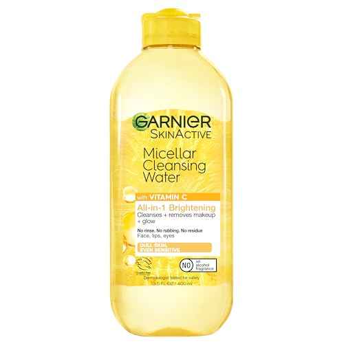 Garnier Micellar Water with Vitamin C, Facial Cleanser & Makeup Remover, Brightening & Hydrating, For All Skin Types, Vegan, Cruelty Free, 13.5 Fl Oz (400mL), 1 Count