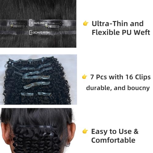 Seamless Afro Kinky Curly PU Clip in Extension Real Human hair For Women 7Pcs Seamless Clip ins Full Head 120g Natural Color 14Inch