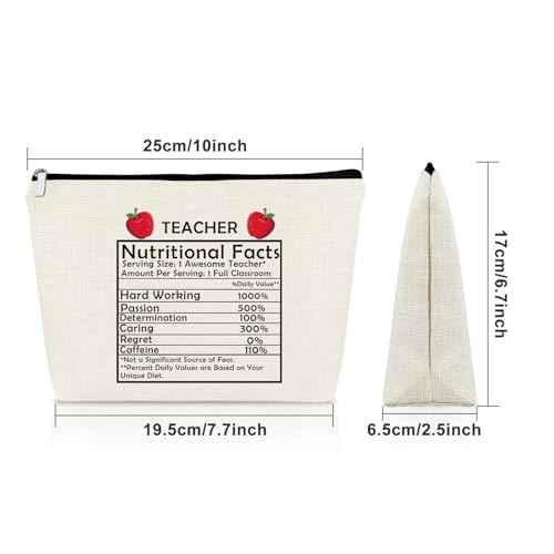 Sazuwu Funny Teacher Gifts for Women Teacher Nutritional Facts Travel Makeup Bags Cosmetic Organizer Bag Teacher Appreciation Gifts for Women Thank You Gifts for Teachers Birthday Christmas Gifts
