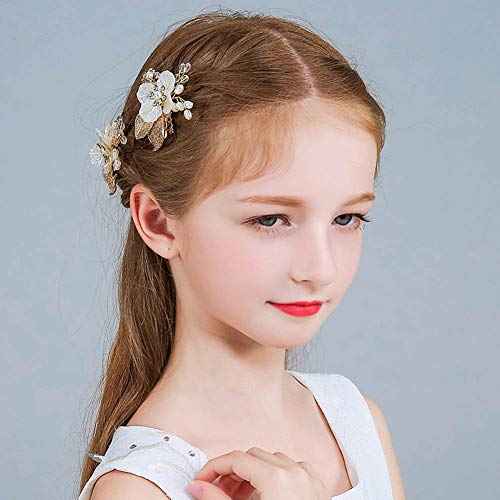 Wedding Flower Girl Hair Pins Bride Pearl Hair Piece Crystals Hair Clips Bridal Hair Accessories for Women and Girls Pack of 2 (Gold)