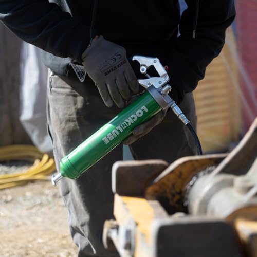 LockNLube Heavy-Duty Pistol Grip Grease Gun. Includes our patented LockNLube¢ç Grease Coupler (Locks On, Stays On, Won't Leak!) plus a high-quality 20" hose and in-line hose swivel