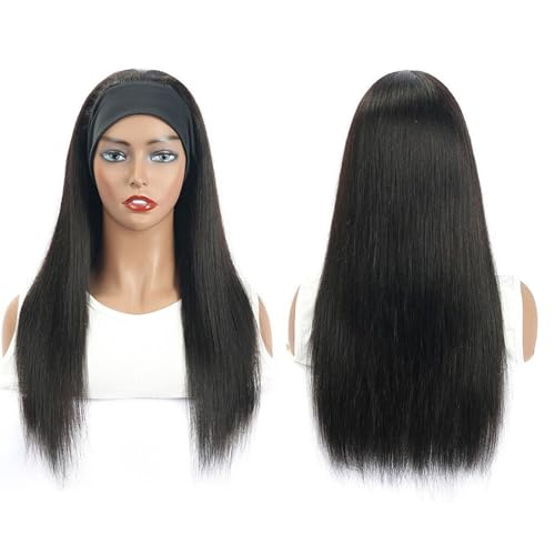 Headband Wig Human Hair Straight Headband Wigs Brazilian Virgin Hair 150% Density None Lace Front Wigs Human Hair Glueless Headband Half Wig for Women Natural Color 22 Inch