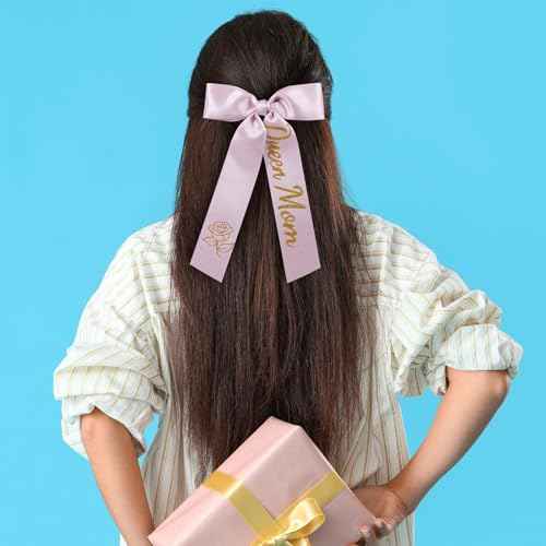 Mothers Day Gift for Mom,5" Long Tail Queen Mom Hair Bows Clips Glitter Pink Ribbon Hairpins Alligator Barrettes for Women Girls Birthday Party Dress Decor Accessory